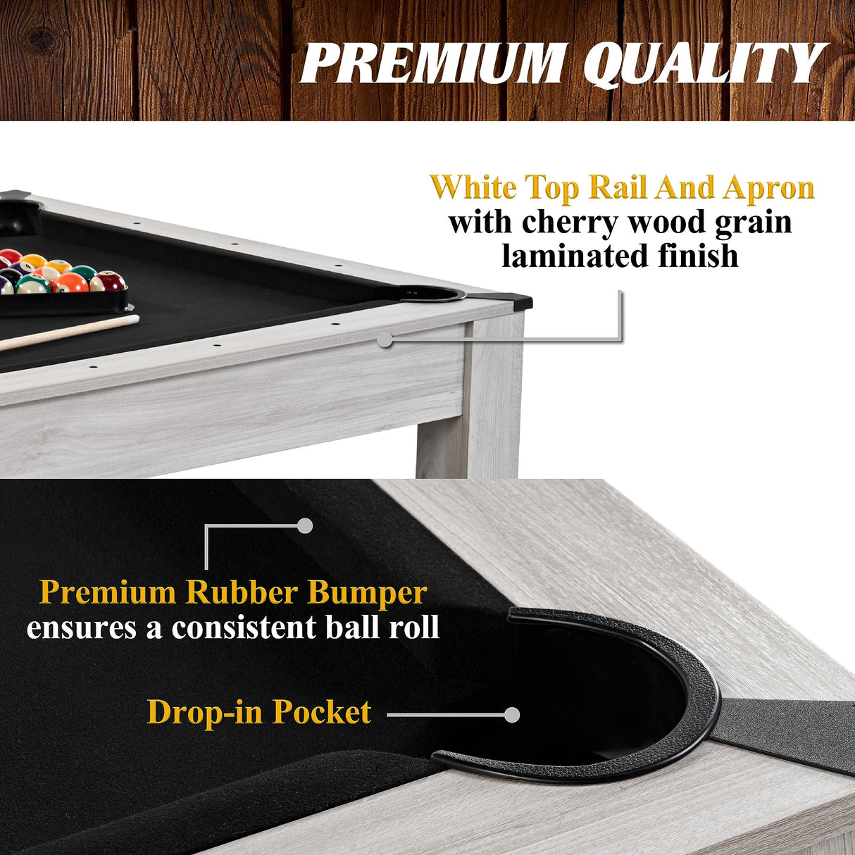 Barrington Billiards Monteray 7’ Drop Pocket Pool Table, 3-in-1 Dining Top & Table Tennis with Game Accessories & Rolling Storage Caddy, Perfect for Family Game Rooms Barrington Billiards
