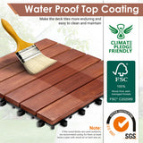 PrimeZone 27 PCS FSC Certified Acacia Wood Interlocking Patio Deck Tiles - 12" x 12" Indoor Outdoor Waterproof Flooring Tiles for Balcony, Backyard, Garden & Poolside, All Weather Use, Brown PrimeZone