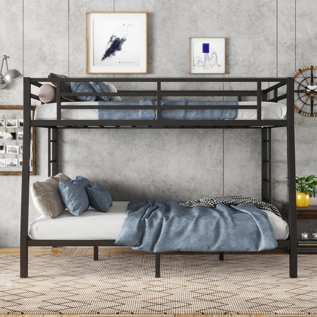 Metal Full XL Over Queen Bunk Bed, Heavey Duty Bunk Bed Frame, Queen Bunk Bed, Full XL Bunk Bed for Adults Teens Boys Girls, Black Bellemave