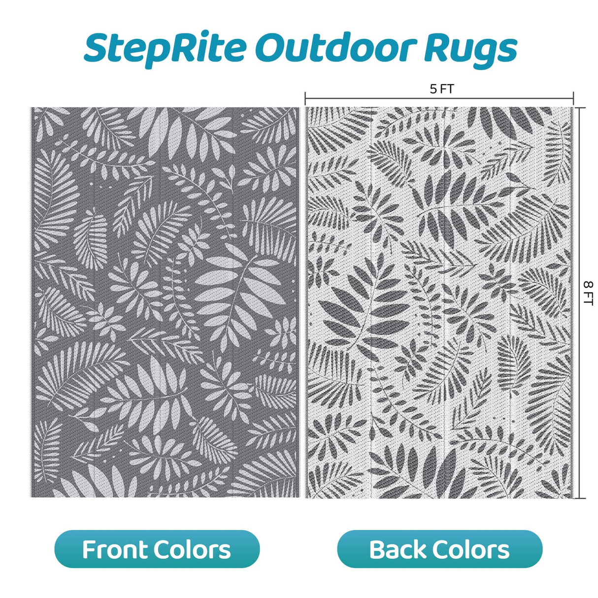 Outdoor Rug, Patio Rug, Plastic Straw Camping Rugs, Large Waterproof Area Rug and Mat for Outdoors, RV, Patio, Backyard, Deck, Porch, Beach, Balcony, (5'x 8', White&Gray) StepRite