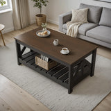 YESHOMY Farmhouse Coffee Table, Coffee Tables for Living Room, Farmhouse Square Coffee Table with Storage, Couch Table, Small Tables for Small Spaces, Brown and Black YESHOMY