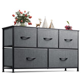 WLIVE Dresser for Bedroom with 5 Drawers, Wide Chest of Drawers, Fabric Dresser, Storage Organizer Unit with Fabric Bins for Closet, Living Room, Hallway, Dark Grey WLIVE