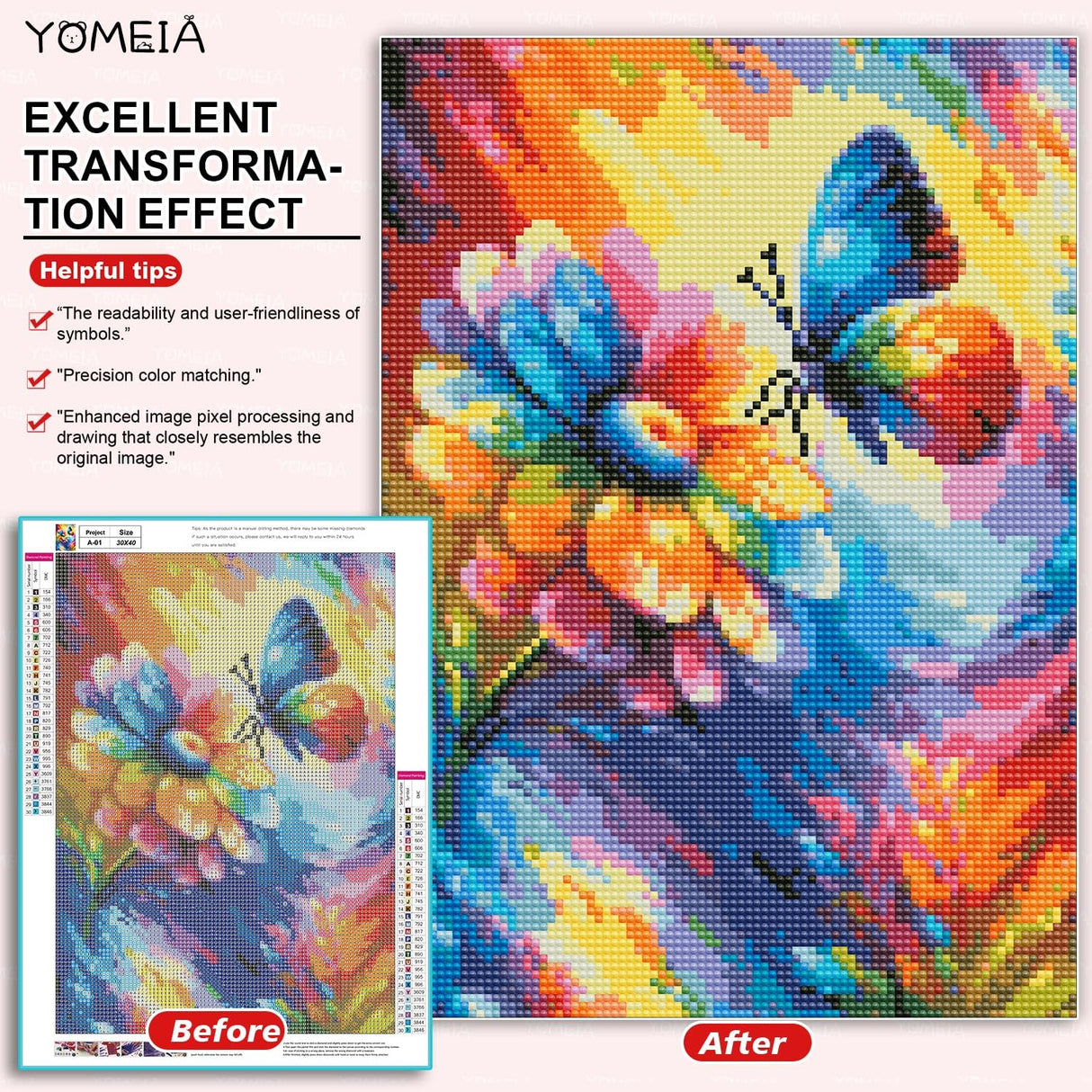 YOMEIA 5D Diamond Painting Kits for Adults Full Drill Butterflies and Flowers Diamond Art Paint with Round Diamonds DIY Gem Painting Kit for Home Wall Decor(11.8x15.7in) YOMEIA