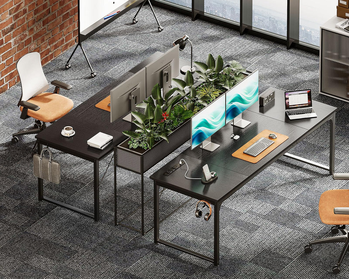 Coleshome 71 Inch Computer Desk with USB Ports, Large Office Desk, Long Study Student Writing Desk, Black Coleshome