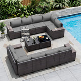 ASJMR Outdoor Patio Furniture Set, 12 Pieces Outdoor Sectional Furniture High Backrest Patio Sofa, All-Weather PE Rattan Patio Conversation Set with Coffee Table & Cushions(Grey). ASJMR