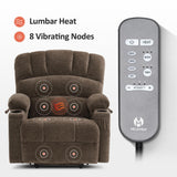 MCombo Large Power Lift Recliner Chair Sofa with Massage and Heat for Big Elderly People, USB Ports, Side Pockets, Fabric R7092 (Coffee, Large-Wide) MCombo