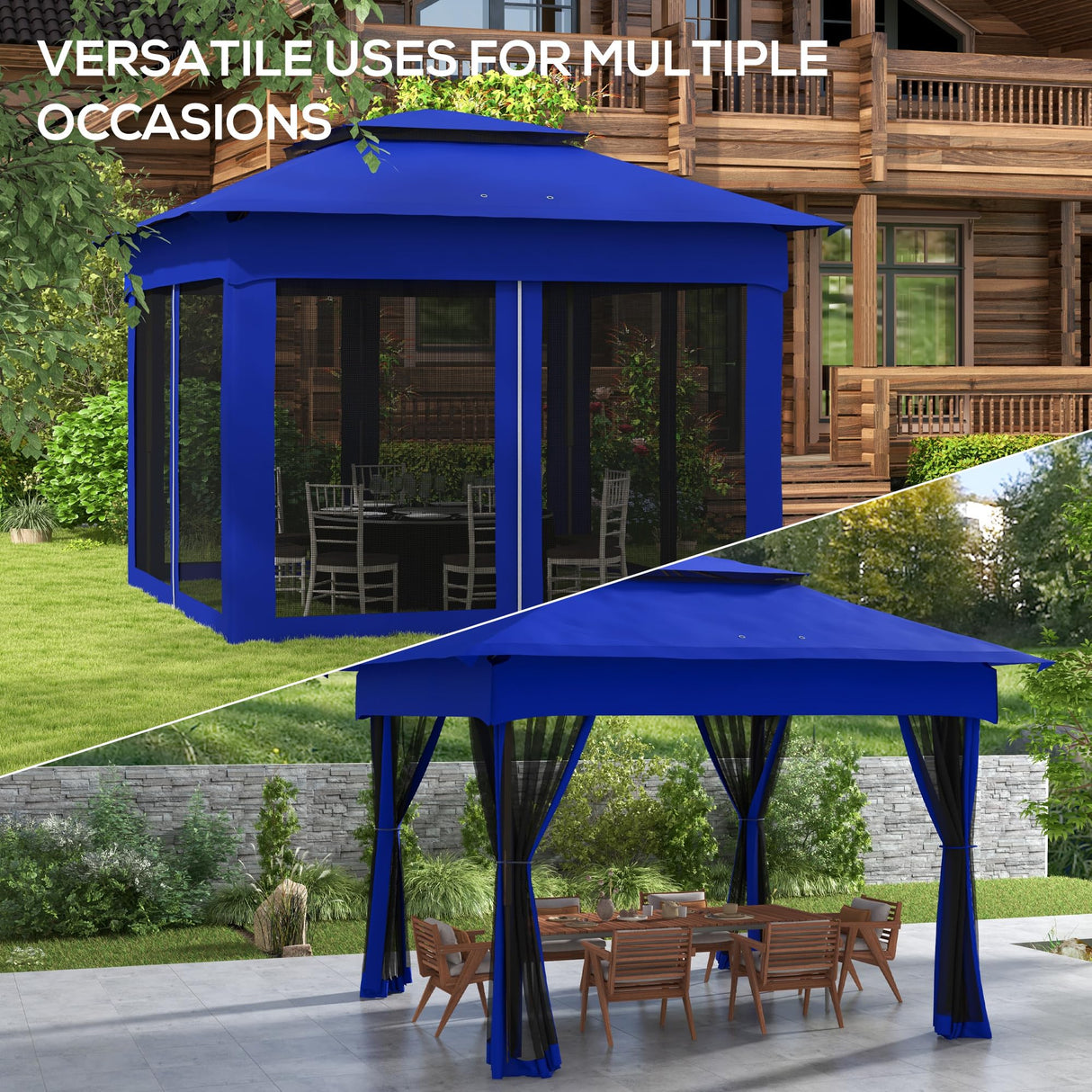 Outsunny 11' x 11' Pop Up Canopy, Outdoor Patio Gazebo Shelter with Removable Zipper Netting, Instant Event Tent w/ 114 Square Feet of Shade and Carry Bag for Backyard, Garden, Blue Outsunny