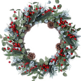 DIYFLORU 20 Inches Christmas Wreath Winter Wreaths Artificial Christmas Wreaths for Front Door Christmas Berry Wreath with Pine Needles Pine Cones Red Berries for Home Window Porch Winter Decorations DIYFLORU
