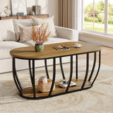 Tribesigns Oval Industrial Coffee Table with 2-Tier Storage, 47.2" Modern Wooden Center Cocktail Table with Curved Metal Base for Living Room, Home Office, Easy Assembly, Rustic Brown Tribesigns