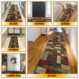 Machine Washable Boxes Design Non-Slip Rubberback 3x10 Traditional Runner Rug for Hallway, Kitchen, Bedroom, Living Room, 2'7" x 9'10", Boxes Multicolor Ottomanson