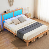 IDEALHOUSE Rattan Queen Bed Frame with LED Lights and Solid Wood Support IDEALHOUSE
