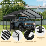 Walsunny Metal Carport 12x15 FT Heavy Duty Carport Canopy with Enhanced Base, Outdoor Car Shelter with Galvanized Steel Roof and Frame Garage for Truck, SUV, Boat, Gray Walsunny
