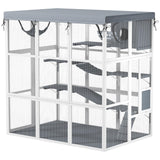 PawHut Catio Outdoor Cat Enclosure, Large Luxury Cat House Outside with Hammock, Condo, Jump Platforms, Ladders, Ramps, Tarp, Walk in Cat Cage for 2-4 Large Cats, 71" PawHut
