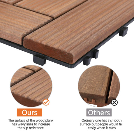 Yaheetech 27PCS Wooden Flooring Patio Deck Tiles Interlocking Tiles Patio Solid Wood and Plastic Indoor&Outdoor 12 x 12in Brown Yaheetech