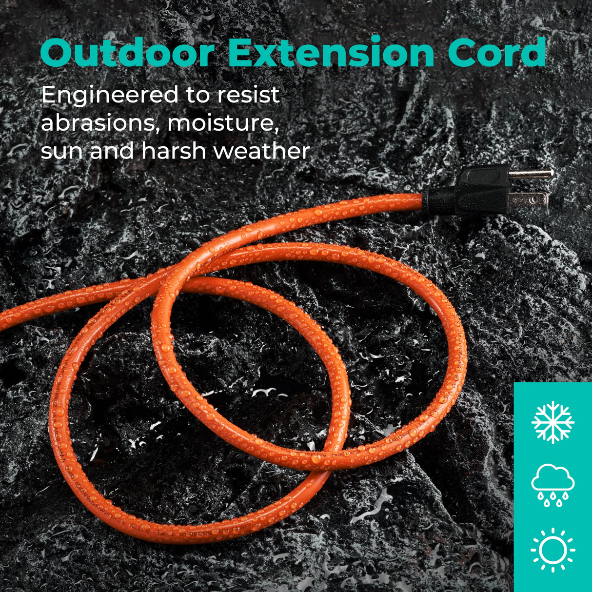 KMC 75ft Outdoor Extension Cord, 75-Foot 16/3 Weatherproof Indoor/Outdoor Extension Cable, Flexible SJTW 16-Gauge 100% Copper Wire, Durable Vinyl Jacket, UL/ETL Certified, 10A 1250W, Orange KMC