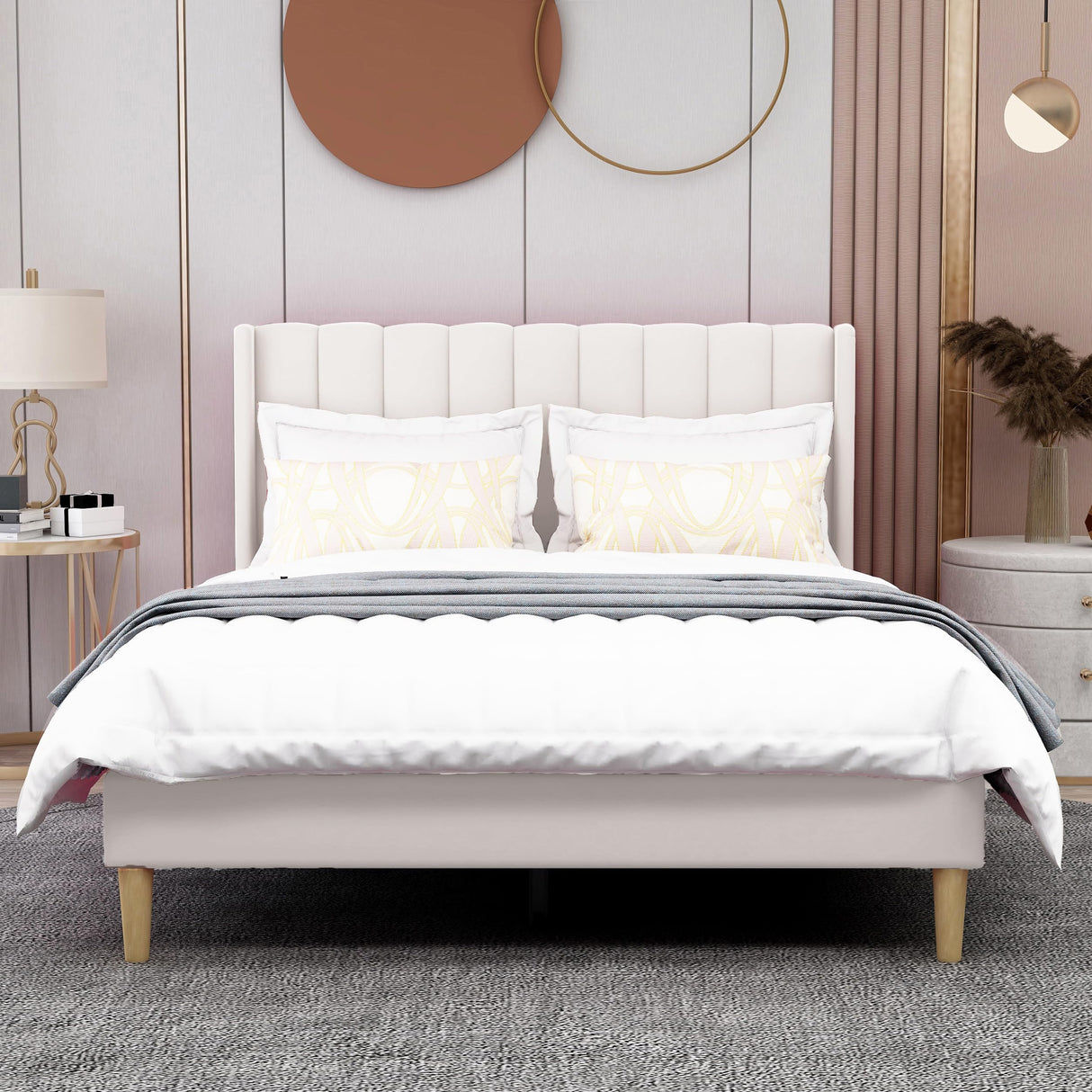 AGARTT Upholstered Platform Bed Frame Full Size with Headboard and Footboard/Wooden Slats Support/No Box Spring Needed/Easy Assembly, Beige Velvet AGARTT