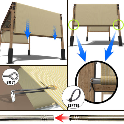 ColourTree 10' W x 20' L Beige Pergola Sun Shade Canopy Replacement Cover, Commercial Grade 260 GSM Cloth for Outdoor Patio, Includes Stainless Steel Weighted Rods (We Make Custom Size) - WoodArtSupply