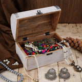 Ajuny Wooden Handcarved Decorative Jewelry Box with Mandala Flower Design on Lid Multipurpose Treasure Chest Keepsake Trinket Holder Storage Organizer Case Gifts White 9x6 Inch Ajuny