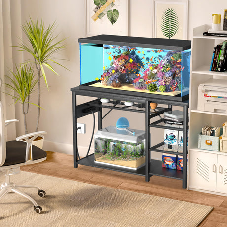 GRLEAF 55-75 Gallon Aquarium Stand: 1200LB Capacity, Built-In Power Outlets, 3-Tier Shelves for Fish Tank Accessories Storage, Heavy-Duty Steel/Wood Hybrid for Fish & Reptile Tanks | Excludes Tank GRLEAF