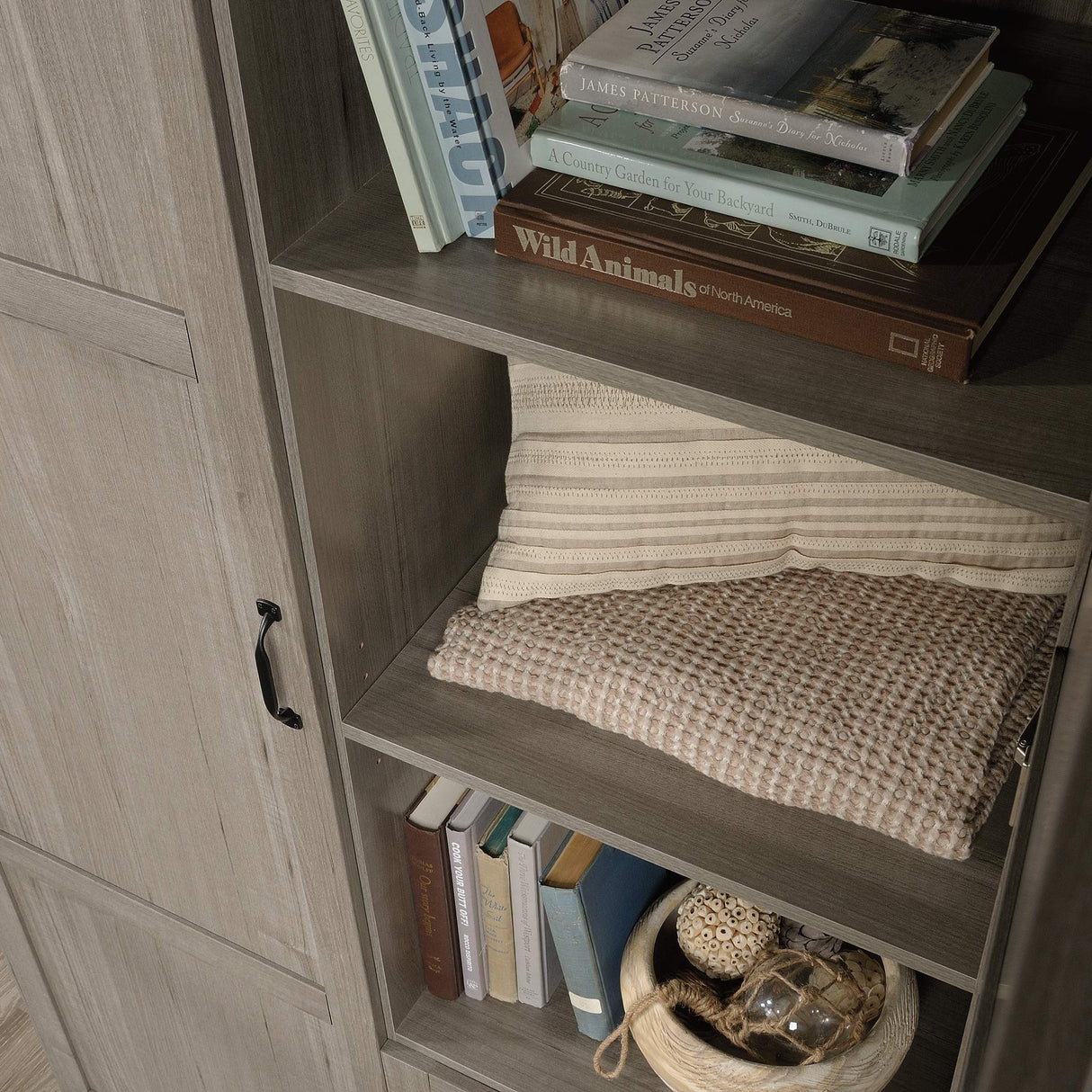 Sauder Select Multipurpose Bedroom Armoire Wardrobe Closet Pantry Storage Cabinet with Storage Drawers and Hanging Rail, in Silver Sycamore Sauder