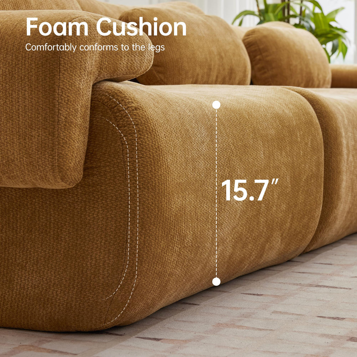 MAXMXX 117”L Shaped Modern Sofa Modular Sectional Cloud Couch with Ottoman,Oversized Boneless Sofa,3+1 Seater Chenille Deep-Seat Sofa with 3 Pillows,Suitable for Living Room or Bedroom(Yellow) MAXMXX