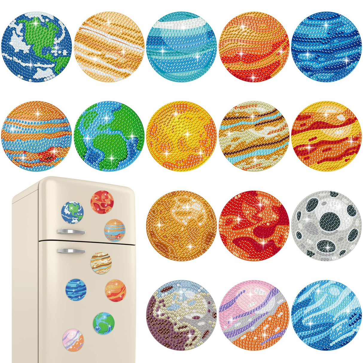 Saysurey 16 Pcs Diamond Art Magnet Kits Diamond Painting Refrigerator Magnets DIY for Adults Crafts Painting Stickers Kits for Gifts Home Decor (Planet) Saysurey