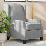 Taylor & Logan Maxfield Traditional Gray Fabric Upholstered Slim Wingback Recliner with Accent Nail Trim and Push Back Recline Taylor & Logan