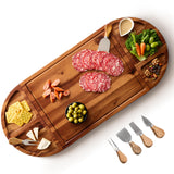 TIDITA Acacia Large Charcuterie Board & 4 Knives Set - 3 Part Long & Round Magnetic Cheese Boards Wooden - Extra Large Charcuterie Board Serving Platter - Acacia Wood Serving Board (30 x 13 Inch) Tidita