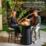 PIZZELLO 5-Piece Patio Swivel Bar Set with 37" Height Propane Round Firepit Table and High Swivel Stools Chair Set of 4, Outdoor High Top Bistro Set for Poolside, Garden, Balcony(Black) PIZZELLO