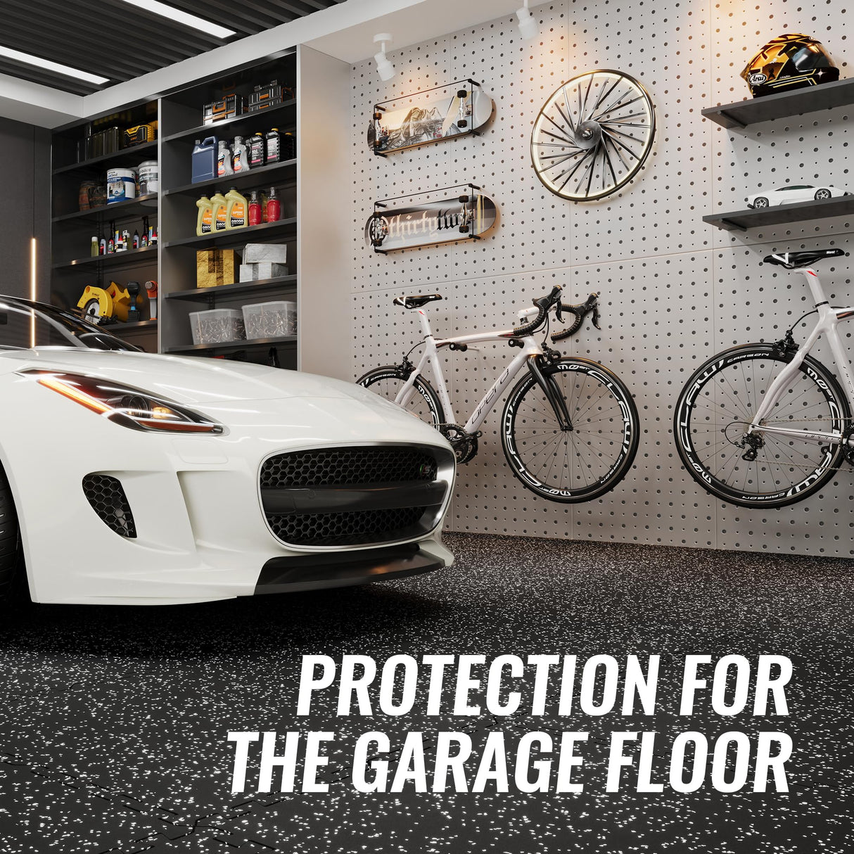 SUPERJARE 0.79'' Extra-Thick Exercise Equipment Mats, 12 Pcs 48 Sq Ft Rubber Top Floor Tiles with High Density EVA Foam, Interlocking Gym Flooring for Home Gym, Workout Mat, Black/Grey SUPERJARE