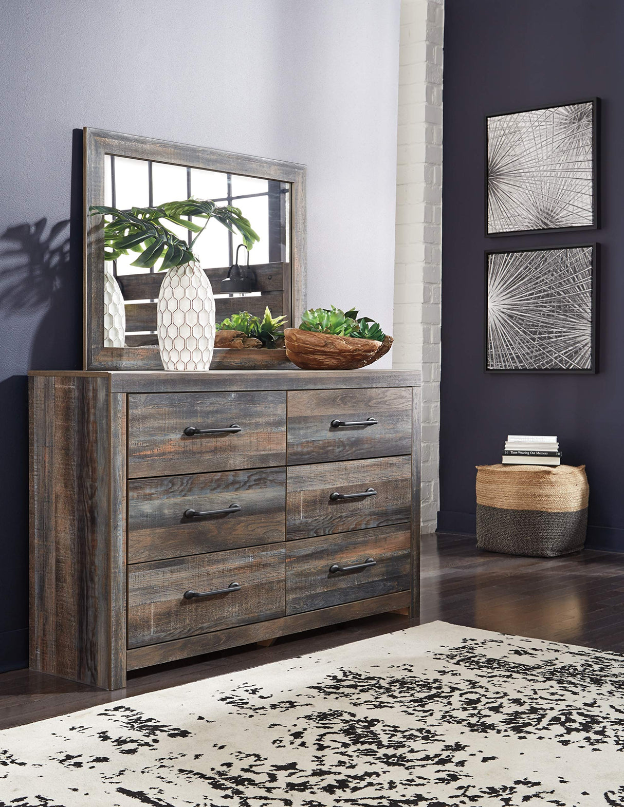 Signature Design by Ashley Drystan Rustic Industrial 6 Drawer Dresser, Weatherworn Brown Signature Design by Ashley