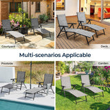 Yaheetech Outdoor Folding Chaise Lounge Set of 2 Patio Reclining Chairs w/Adjustable 7-Position Back for Beach Pool Garden Yard Deck Gray Yaheetech