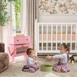 RoyalCraft Nightstand with LED Light Strips, Pink End Table with 360° Rotating Drawer, Modern Bedside Table with Glass Door Storage, Wood Night Stand Cabinet for Bedroom, Home Office, Pink RoyalCraft