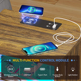 LVSOMT LED Nightstand with 3 Colors Dimmable Light, Bedroom Night Stand with Charging Station, Modern Smart Bed Side Table with 2 Drawers, Metal Legs, End Table for Living Room, Rustic Brown LVSOMT