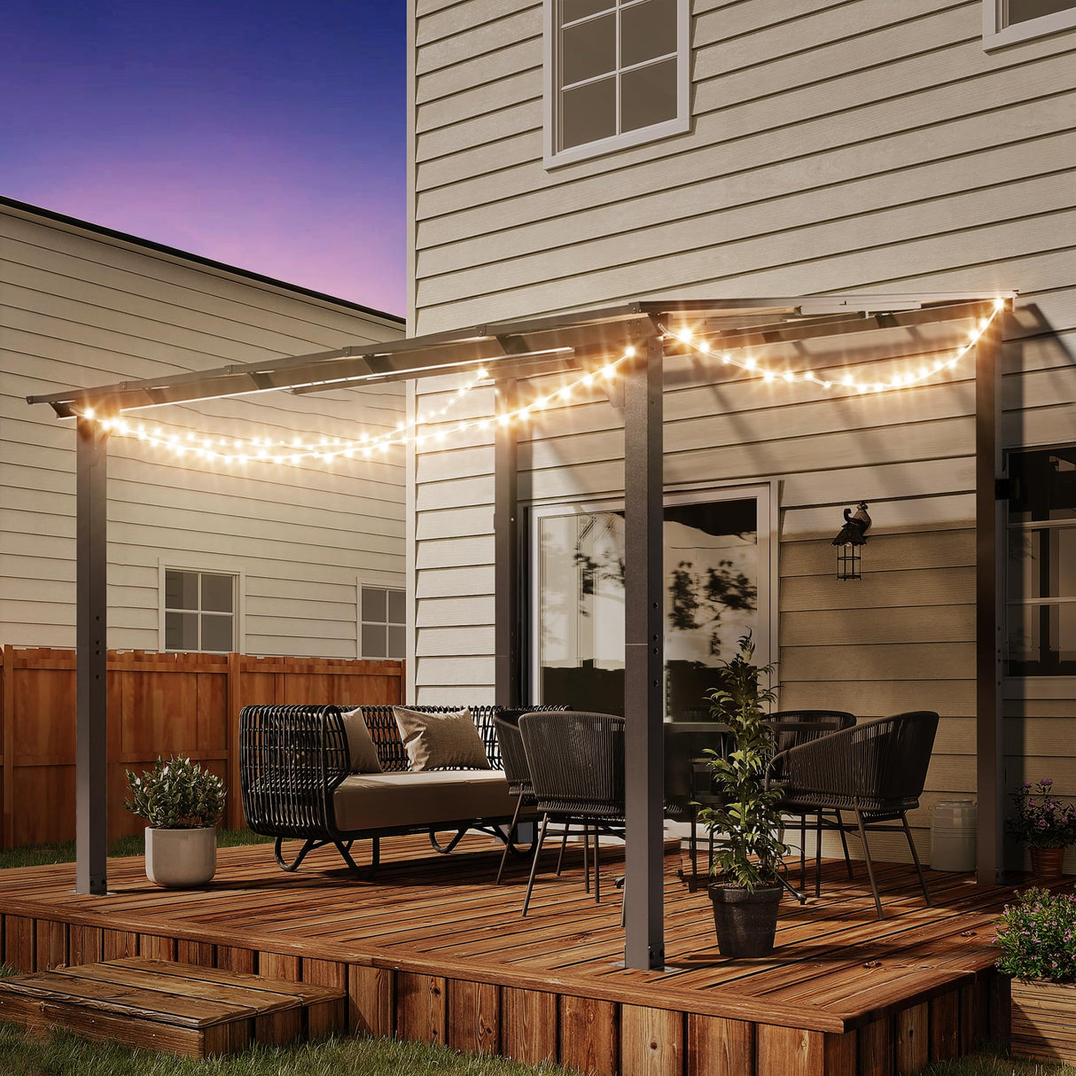 Crownland 10'x10' Outdoor Gazebo Hardtop, Wall-Mounted Lean-to Gazebo with Dewatering Hole, Large Outdoor Pergola Awning, Waterproof for Deck, Backyard, Garden, Porch Crownland