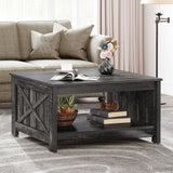 YITAHOME Coffee Tables Farmhouse Coffee Table with Storage Rustic Wood Cocktail Table,Square Coffee Table for Living Meeting Room with Half Open Storage Compartment,Dark Rustic Oak YITAHOME