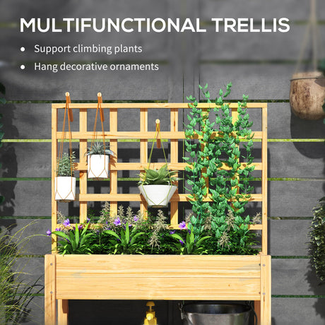 Outsunny Wooden Raised Garden Bed with Trellis, Elevated Planter Box with Storage Shelf, Outdoor Flower Box for Vegetables, Flowers, Herbs Outsunny