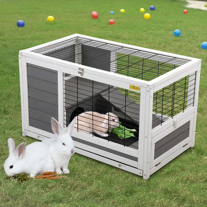 COZIVVOVV Wooden 35Inchs Indoor Outdoor Rabbit Hutch, Small Animal Houses & Habitats, Large Bunny Cage with Removable Tray, Single Level Guinea Pig Hamster Cage（Grey）