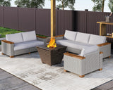 LUXOAK Patio Furniture Set, 6 Piece Wicker Patio Conversation Set with Wide Solid Wood Armrest, All Weather Outdoor Sectional Furniture with Wood Legs for Backyards, Porch, Poolside, Garden, Balcony LUXOAK