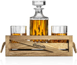 Mixology & Craft Whiskey Stones Set - Decanter, Whiskey Glasses & Wood Stand with 6 Granite Chilling Stones and 10oz Glasses - Whiskey Decanter Set for Men, Dad, Husband, Boyfriend Mixology & Craft