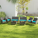 Tangkula 8 Pieces Patio Rattan Conversation Set, Outdoor Wicker Furniture Set with Cushioned Chair, Loveseat & Tempered Glass Table, Outside Sectional Sofa Set for Backyard (G-Turquoise,2) Tangkula