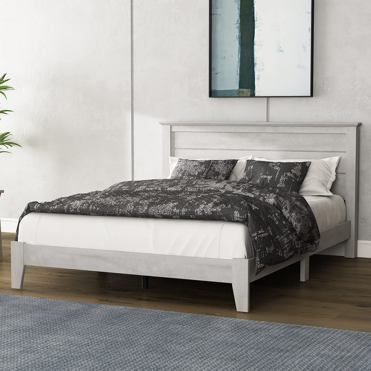Galano Tiena Queen Bed Frame in Dusty Grey Oak - Sturdy Wood Platform with Slat Support, No Box Spring Required Galano