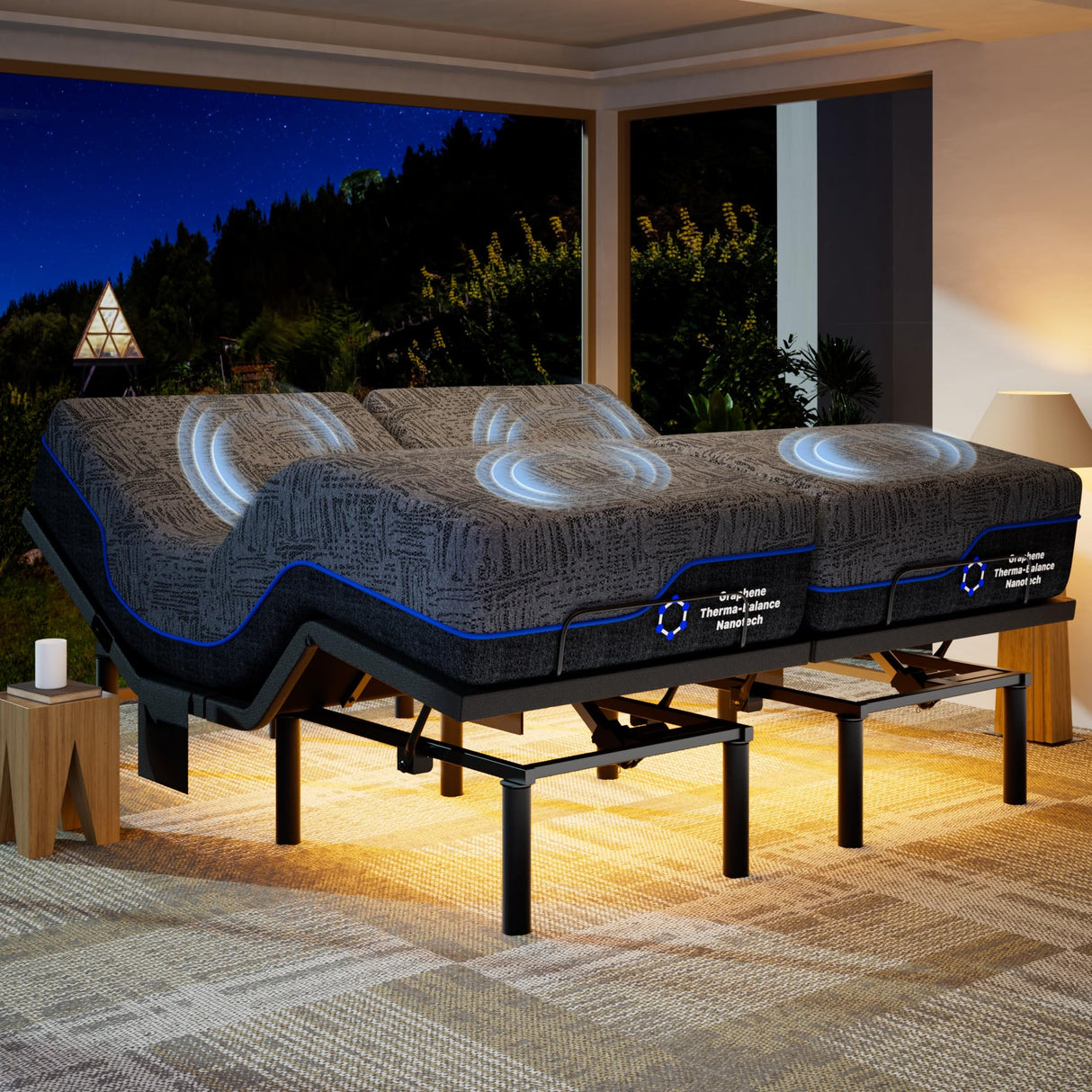 Marsail NS2 Pro Massage Adjustable Base with Mattress Set, Wireless Remote & App Control, Split King Adjustable Bed Frame + 14-inch Cooling Gel Memory Foam Mattress Marsail