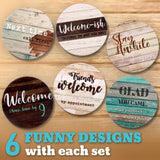 Funny Coasters - House Warming Gifts New Home - Housewarming Gifts for Women, Men, Couple, New Homeowner - Farmhouse Bar Coasters for Drinks with Holder - First Apartment Essentials Ultimate Hostess