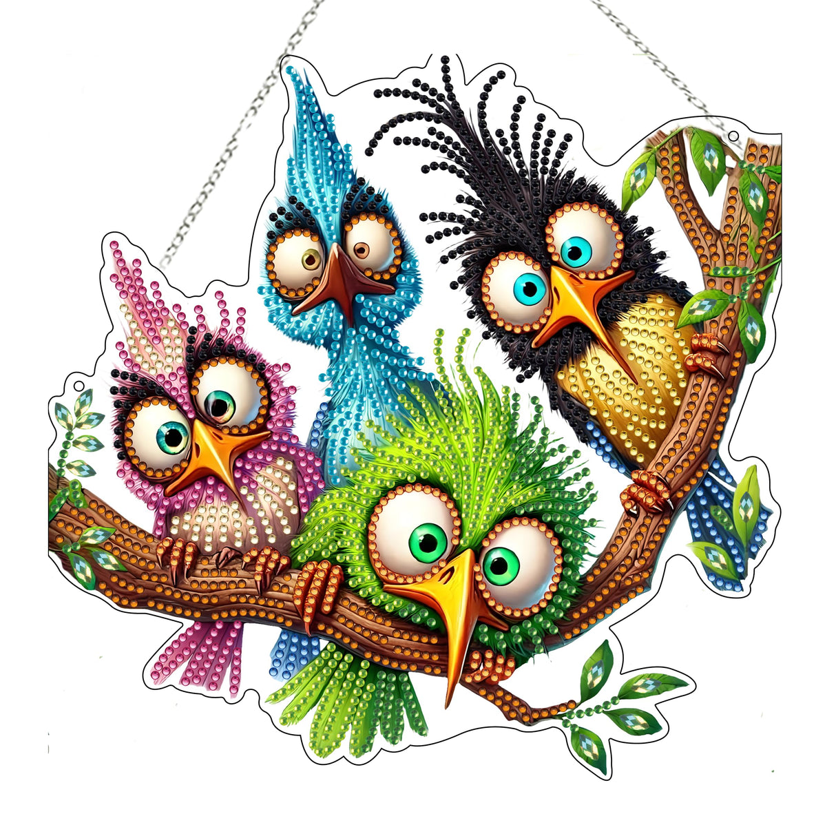 5D Diamond Art Hanging Kit for Adult,Special Shaped Rhinestone,Double Sided DIY Acrylic Diamond Art Painting Window Pendants Home Garden Wall Hanging Kits Hanging Ornament (Four Birds) JJFox