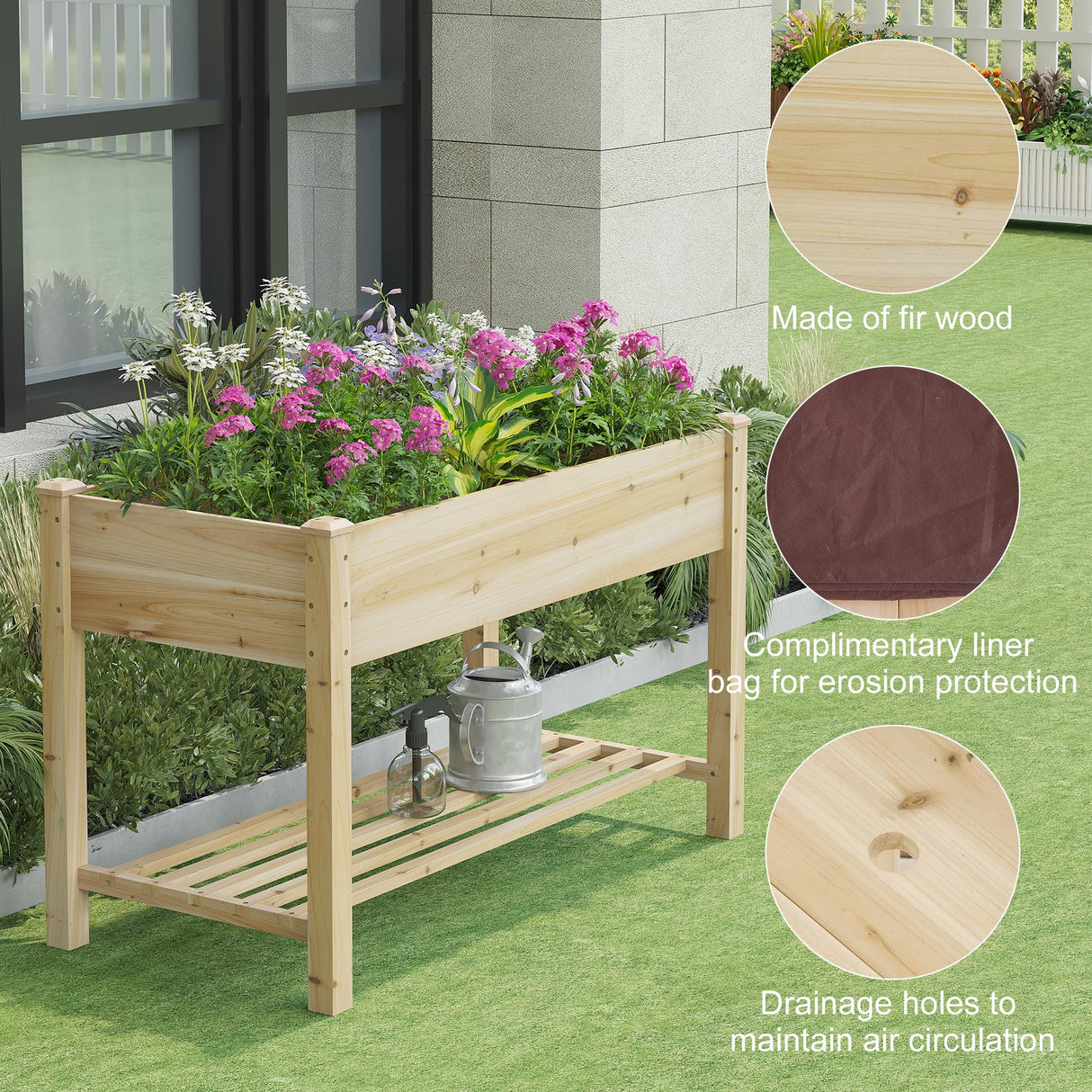 FILWH Raised Garden Bed with Legs Elevated Wooden Planter Box Stand Large Planter Stand Box for Fruits Vegetables Flowers with Divider with Bag - 48 * 24 * 30.5IN FILWH