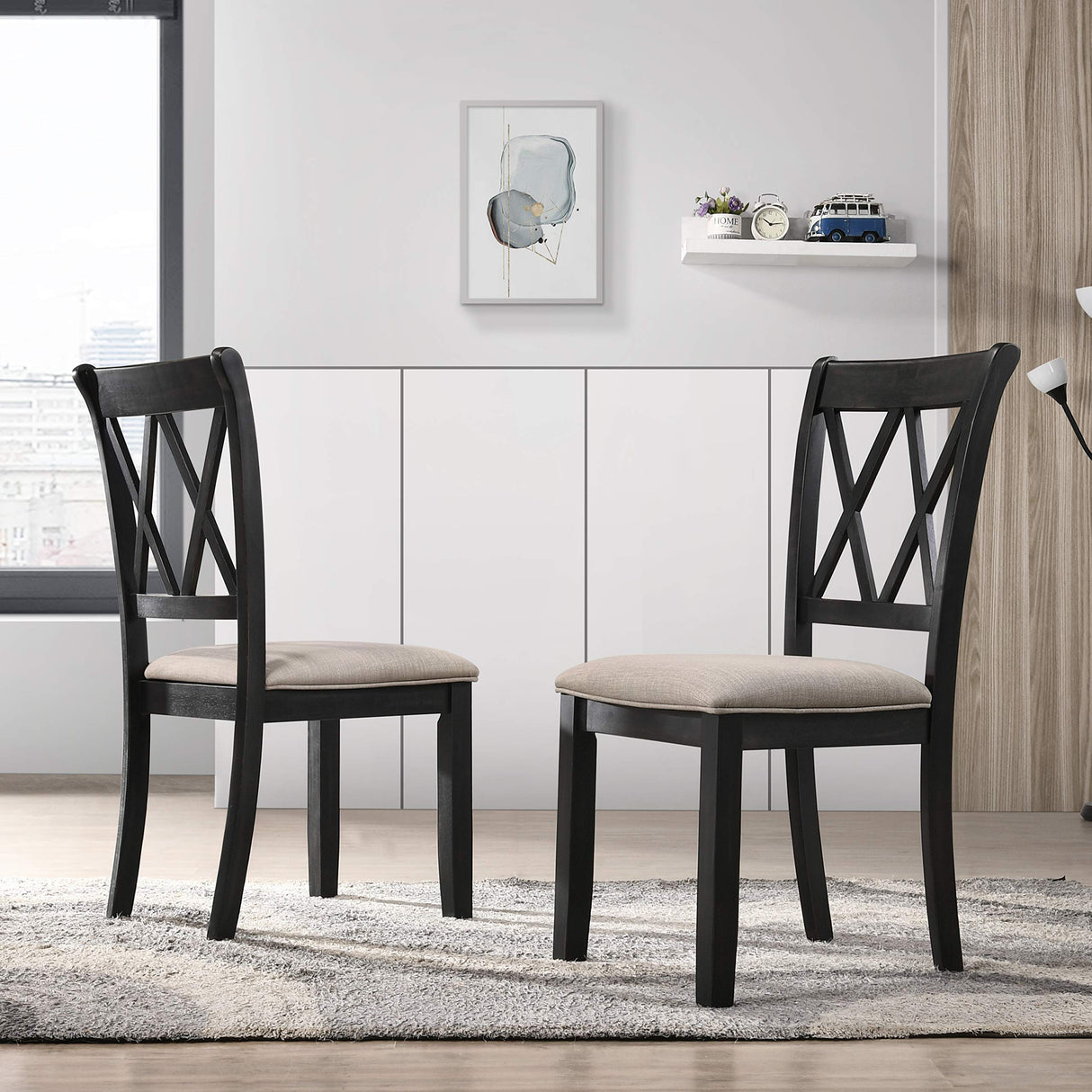 Roundhill Furniture Windvale Cross-Buck Wood 5-Piece Dining Set in Black Roundhill Furniture