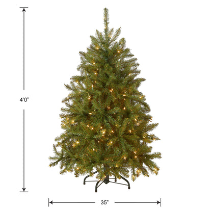 National Tree Company Pre-Lit Artificial Mini Christmas Tree, Green, Dunhill Fir, White Lights, Includes Stand, 4 Feet