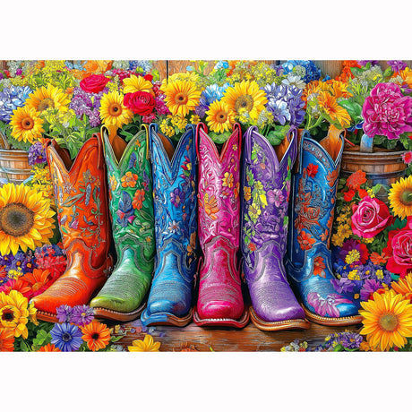 Beautiful Boots and Flowers Puzzles for Adults 1000 Pieces Funny Colorful Vintage Artwork Vibrant Jigsaw Puzzles 1000 Pieces Challenging Family Puzzle with Letters on Back Gift for Boys and Girls Blueforest