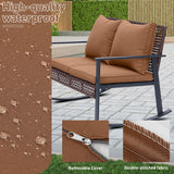 GDY Outdoor Wicker Loveseat Rocking Chair, Patio Outdoor Furniture Conversation Sets, Rattan Rocker Chair with Cushions, Modern Cozy Rocking Wicker Furniture for Garden, Porch, Poolside & Deck, Brown. GDY